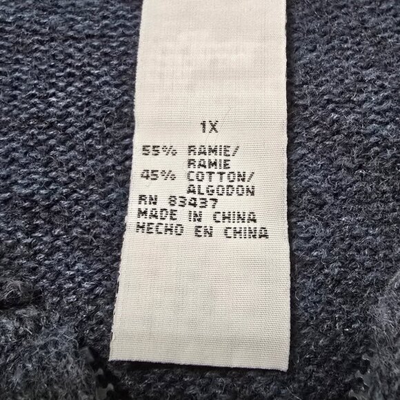 Tiara Woman Vintage Blue Fair Isle Ramie Blend Zip Front Sweater Sz 1X - Picture 7 of 8